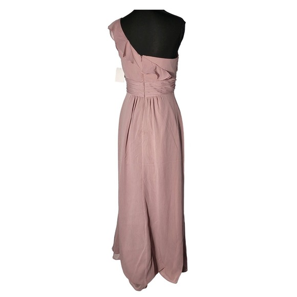 David's Bridal One Shoulder Chiffon Formal Dress with Cascading detail Size 2 - Picture 5 of 12